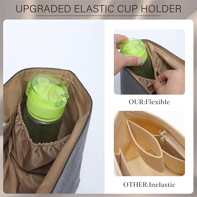 Purse Organizer Insert for Longchamp Le Pliage Medium, Black Brown | 6-Compartment Bag Organizer with YKK Zipper Pocket, Cup Holder, Key Chain, Waterproof DupontPaper Lightweight Handbag Shaper - Image 7