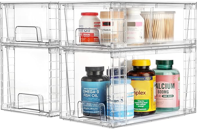 Vtopmart Clear Stackable Storage Drawers, 6 Pack Medium Organizer Set | Medium and Small Pull-Out PET Drawers with Stackable Design for Everyday Organization, Cabinets, Closets, Pantry - Image 9