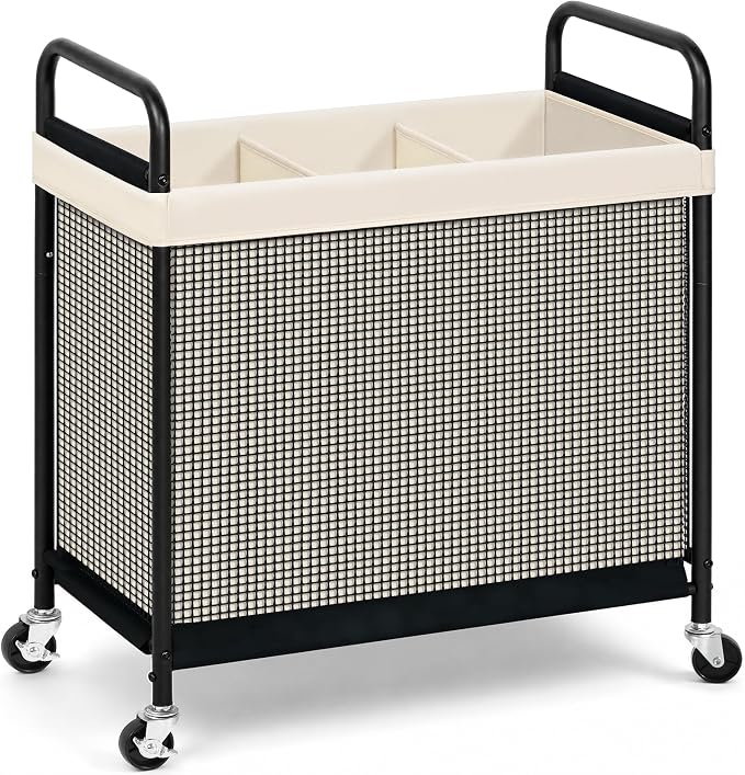 STORAGE MANIAC Rolling Laundry Hamper with Wheels 3-Section Laundry Sorter Rolling Laundrys Basket on Wheels with Removable Bag Clothes Hamper Laundrys Organizer Cart Bathroom Bedroom 120L Beige by STORAGEMANIAC
