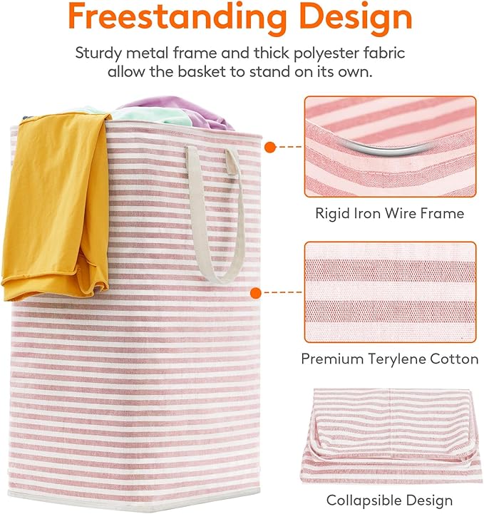 Lifewit 3 Pack Laundry Basket 80L Each, Collapsible Clothes Hamper with Reinforced Handles, Freestanding Waterproof Design for Bedroom and Laundry Room, Pink 240L Total - Image 2
