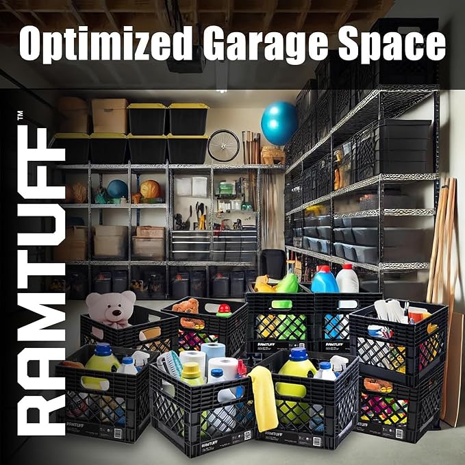 1 Pack Storage Milk Crate, Durable Plastic Home Organizers, Stackable Box Set with Reinforced Handles, 250 lb Load Capacity, Black - Image 6