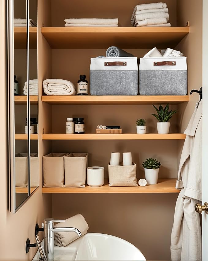 DECOMOMO Storage Bins, Large Fabric Storage Baskets for Shelves 1 Pack | 15 x 11 x 9.5 inches Decorative Linen Closet Organizers (Grey & White) - Image 8