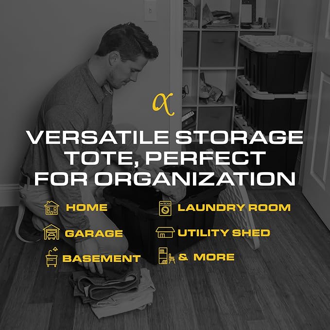 CX Heavy Duty 12-Gallon Stackable Plastic Storage Bins with Lids, 6 Pack | Storage totes for garage organization, Stackable containers, weather-resistant, snap lid, 12.5H x 16.3W x 21.8D, Black/Yellow - Image 5