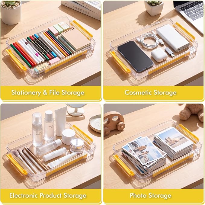 5 Pcs Clear File Storage Box Portable Paper Case with Lid Handle,Yellow - Image 7