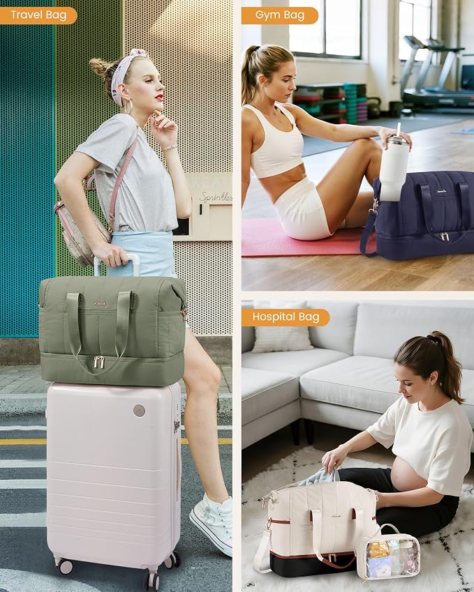 LOVEVOOK Travel Duffle Bag Women,Weekender Hospital Bag for Labor Delivery | Shoe Compartment, Puffer Carry On Duffel Bags For Airplanes,Overnight Bag With Toiletry Bag, 42L,2Pcs Set - Image 7