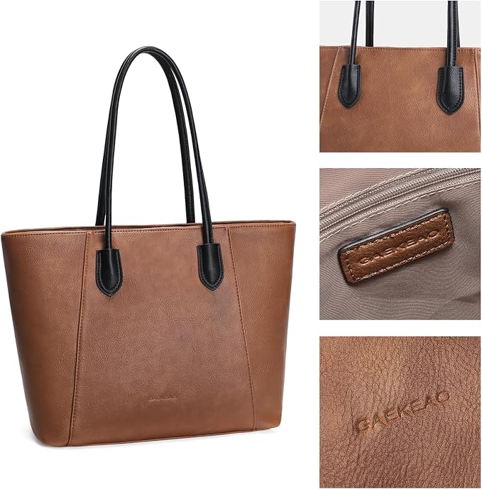 GAEKEAO Tote Bag for Women Vegan Leather Zipper Shoulder Bags Travel Purses | Large Capacity Purse Handbags, Inner Pocket with Key Clip, Fits 14" Laptop, for Casual Work Dating Commute Daily Weekender - Image 6