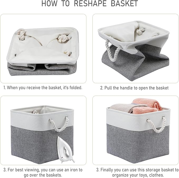 13 Inch 6 Pack Foldable Fabric Storage Cubes with Handles | Home Cube Storage Basket,Large Cube Storage Bins,Closet Storage, Home Organizer(White&Gray) - Image 4