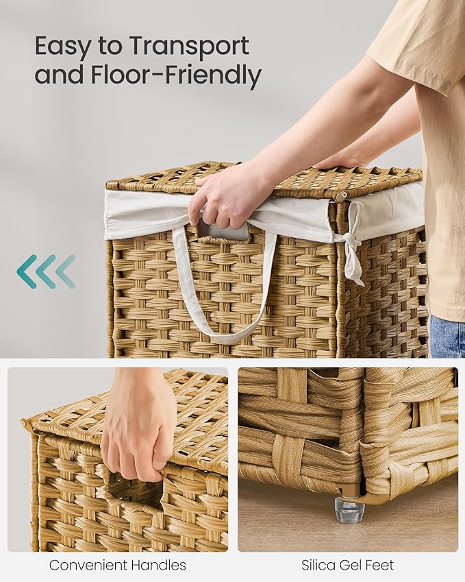 SONGMICS Laundry Hamper with Lid, 9.5 Gal (36 L) Synthetic Rattan,Foldable | Clothes Laundry Basket with Handles, Removable Liner, Goose Yellow, ELIOTT Collection ULCB136Y01 - Image 4