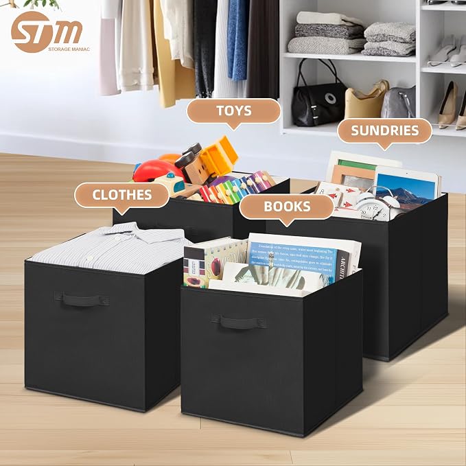 STORAGE MANIAC Storage Cubes, 13 Inch Collapsible Storage Bins with Handles, 8 Pack Fabric Foldable Bins for Organization, Durable Storage Bins for Closet, Shelves, Offices, 8-Pack Black - Image 2