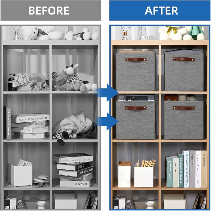 Temary 11 Inch Cube Storage Bins 4PCs Fabric Storage Cubes Storage Baskets Organizer with Handles, Foldable Baskets for Organizing Clothes, Toys, Towels (Grey, 11x11x11) - Image 6