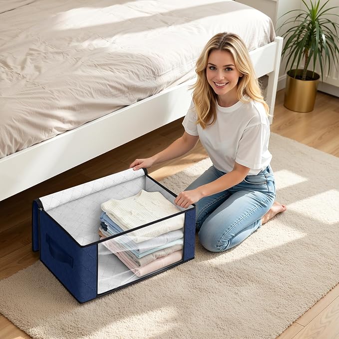 35L Closet Organizers, Foldable Under Bed Storage Containers | Storage Bags with Zippers,Window and Handles for Organizing Bedroom, Closet, Clothing,Organization with Handle - Image 6