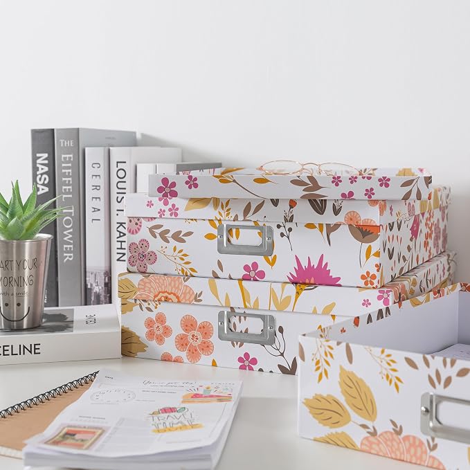 Soul & Lane - Keepsake Storage Boxes with Lids, Set of 3, Floral Collage | Decorative Cardboard Document Box Set for Photos, Scrapbooks and Memories, Large Pretty Letter Organizers for Organizing - Image 7