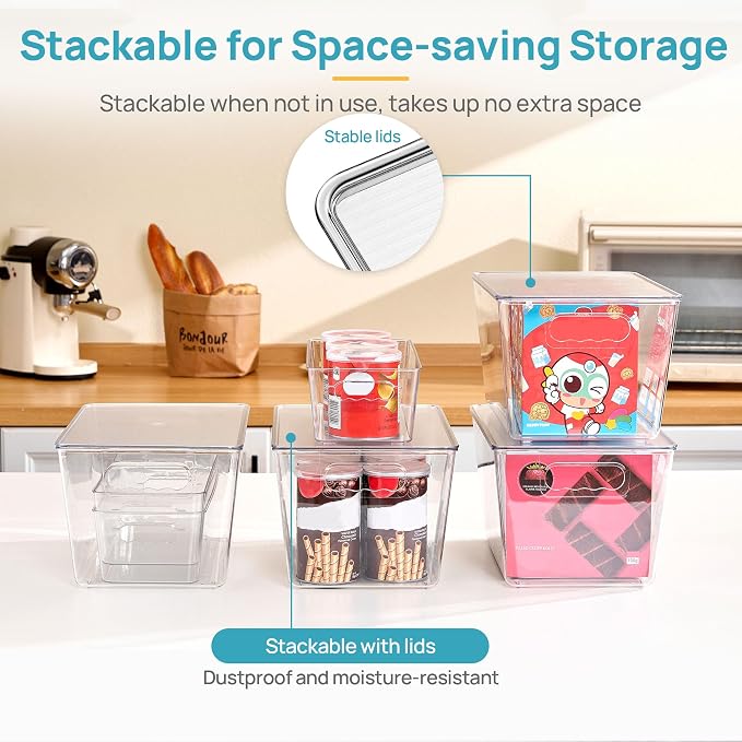 Vtopmart 8 Pack Clear Storage Bins with Lid Set for Pantry Organizer | 4 Large and 4 Small Plastic Pantry Storage Bins with Handle, Storage Containers for Pantry, Kitchen, Fridge, Cabinet - Image 6