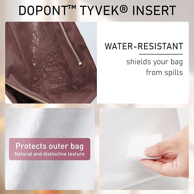 Purse Organizer Insert for Coach Brooklyn 39 | 9 Pockets with YKK Side Zipper & Elastic Water Bottle Holder | Waterproof Tyvek Bag Organizer for Coach Brooklyn Tote/Shoulder Bag(39, White-Brown) - Image 5