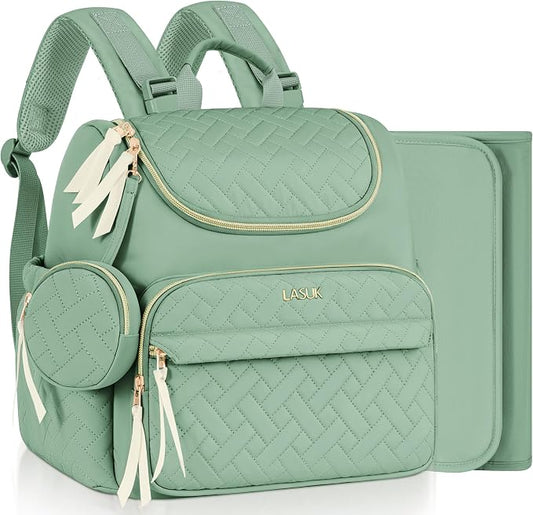 Small Diaper Bag, 22L Stylish Baby Mini Maternity Travel Backpack | with Changing Pad, Pacifier Bag, Stroller Straps Parents Essentials for Outdoor Trip Hospital & Daily Work, Green by LASUK