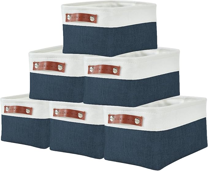 DECOMOMO Small Storage Basket, Closet Storage Bins, Baskets for Organizing Shelves (Navy Blue & White, Small - 6 Pack) by DECOMOMO