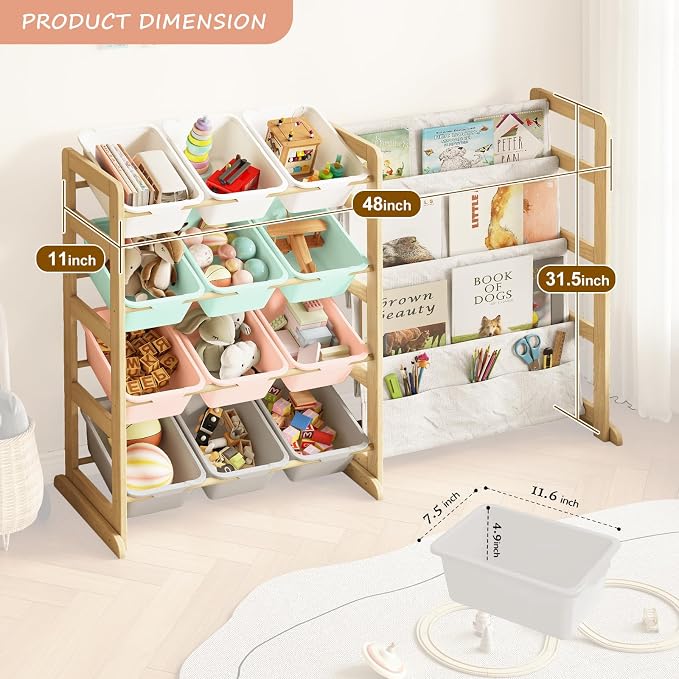 EXPERLAM Toy Storage Organizer with Bookshelf - 12 Storage Bins 4-Tier Multipurpose Shelf to Organize Toys and Books for Kids Room, Playroom, Nursery Room, Multi-Color - Image 3