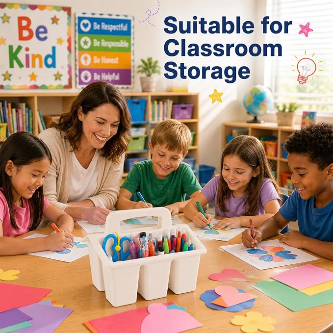 8 Pack Classroom Caddy Storage Basket with Handle 4 Compartment Storage Caddy Plastic Arts Crafts Caddies Protable Classroom Craft Caddies for Kids Schools Art Craft Supplies(Boho) - Image 5