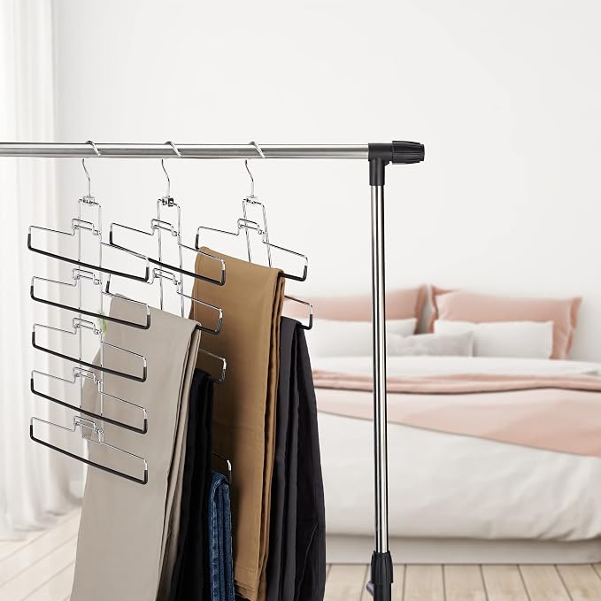 Relaxdays Multi Pants Hanger Set of 3, 15 Trousers, Compact, Non-Slip, Removable Holders, HWD: 52x33.5x2 cm, Silver - Image 2