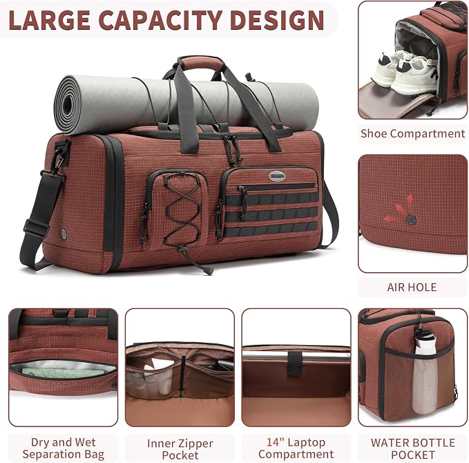 BOSSTIN Gym Bag for Men & Women, 45L-50L Expandable Sports Duffle Bag | Convertible Duffel Backpack, Comes with Toiletry Bag, Shoe Compartment & Wet Pocket, for Workout, Weekender, Overnight Travel - Image 3