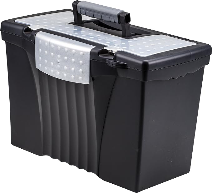 Storex Portable Letter/Legal Filebox with Organizer Lid, Letter/Legal Files, 14.5" X 10.5" X 12", Black by Storex