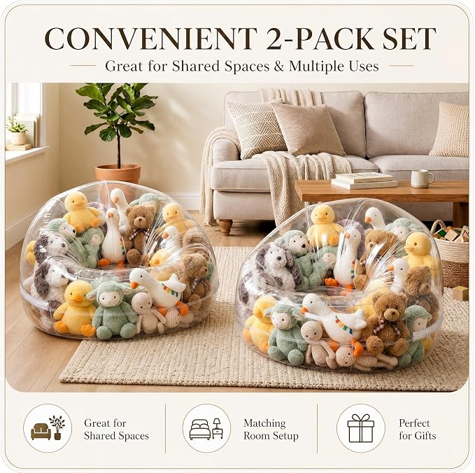 Sliner 2 Pcs Stuffed Storage Bean Bag Cover,43.3 * 43.3 * 30.7inch,PVC,Gray | Stuffable Zipper Organizer for Plush Toys or Foam, No Filler, Cotton Fabric, Extra Seating in Bedroom, Washable Adults - Image 7