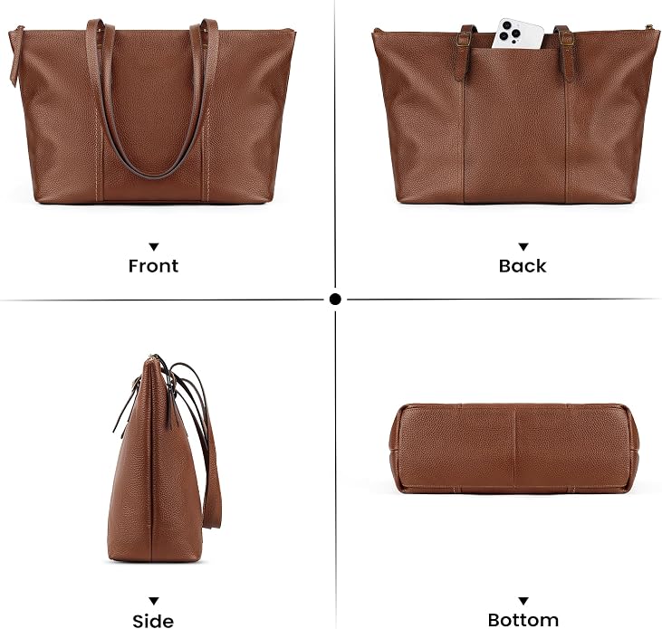befen Vintage Genuine Leather Work Tote Bag for Women, Tote Bag with Zipper | Large Tote Bag with Zipper Leather Purse and Handbags with Compartment, Vintage Genuine Leather Work Tote Bag for Women - Image 8
