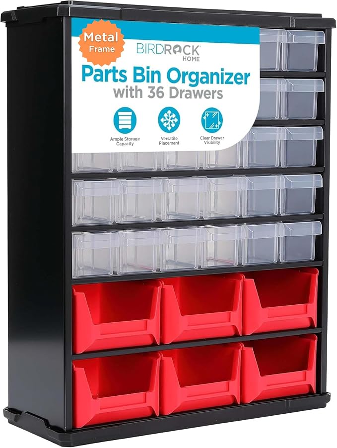 BIRDROCK HOME Craft Organizer Bin with 36 Drawers | Heavy-Duty Metal Hardware Storage Organization | Great for Nails, Nuts, Bolts, Legos | Mini & Large Drawer by BIRDROCKHOME