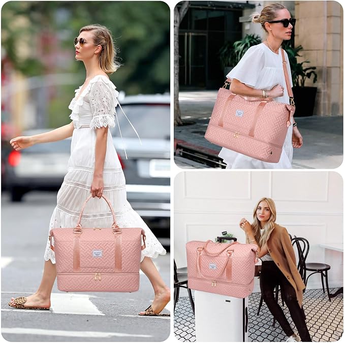 Duffle Bag for Travel, Weekender Bag with Shoe Compartment, Carry On Overnight Bag for Women with Toiletry Bag, Gym Bag with Wet Pocket, Hospital Bags for Labor and Delivery Beige - Image 7
