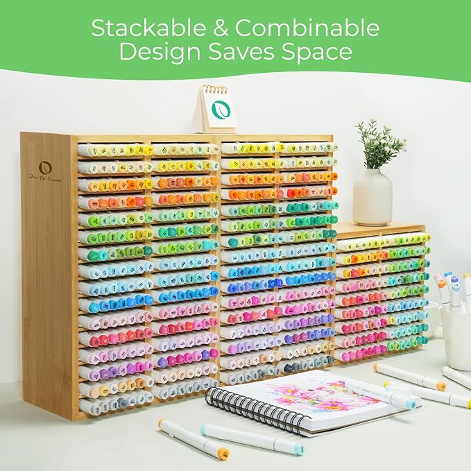 Ohuhu Bamboo Marker Organizer Hold 224 Markers for Honolulu Oahu Series | Markers Pens Pencils Stationary Organizer Holder Desktop Storage with 32 Compartments for Classroom Office Decor Home - Image 8