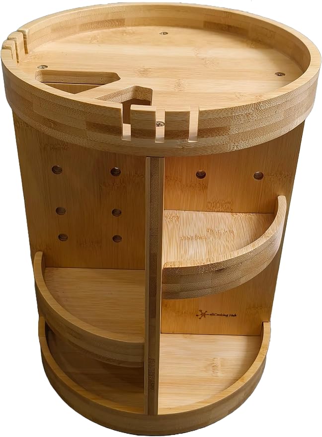 Bamboo Rotating Makeup Organizer with Adjustable Shelves - Round, Multipurpose Storage 360° Carousel for Vanity, Bathroom, Kitchen Countertop, Bedroom, Desk - Image 6