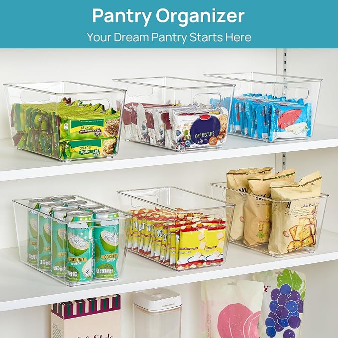 Vtopmart 6 Pack Clear Storage Bins, Pantry Cabinet Organizer Bins, Medium | Plastic Pantry Storage Bins with Handle, Storage Containers for Fridge, Cabinet, Kitchen, Countertops, Cupboard, Freezer - Image 4