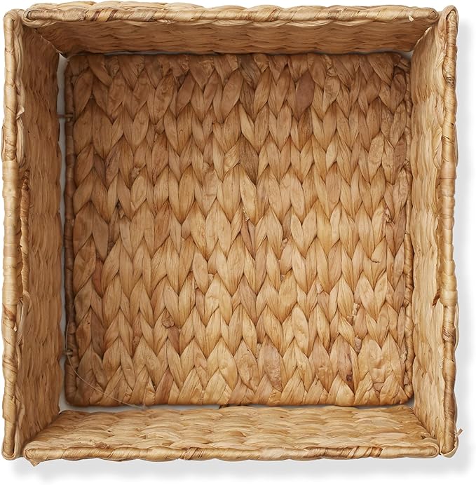 Casafield 10.5" x 10.5" Water Hyacinth Storage Baskets, Natural - Set of 4 Collapsible Cube Organizers, Woven Bins for Bathroom, Bedroom, Laundry, Pantry, Shelves - Image 6