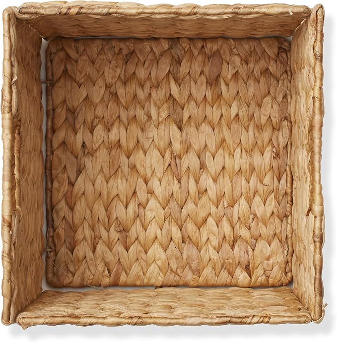Casafield 10.5" x 10.5" Water Hyacinth Storage Baskets, Natural - Set of 2 Collapsible Cube Organizers, Woven Bins for Bathroom, Bedroom, Laundry, Pantry, Shelves - Image 6