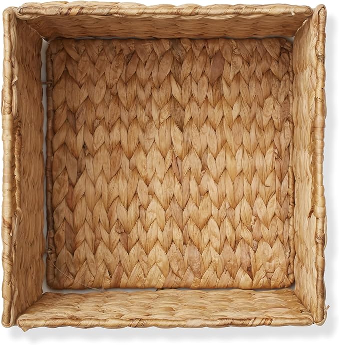 Casafield 10.5" x 10.5" Water Hyacinth Storage Baskets, Natural - Set of 6 Collapsible Cube Organizers, Woven Bins for Bathroom, Bedroom, Laundry, Pantry, Shelves - Image 6