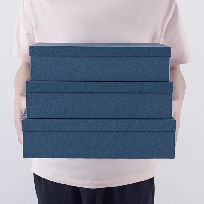 Soul & Lane - Navy Blue Decorative Storage Boxes with Lids, Set of 3 | Paper Document Storage Box Set for Photos, Papers and Keepsakes, Large Cardboard Letter Organizers for Home Decor - Image 2