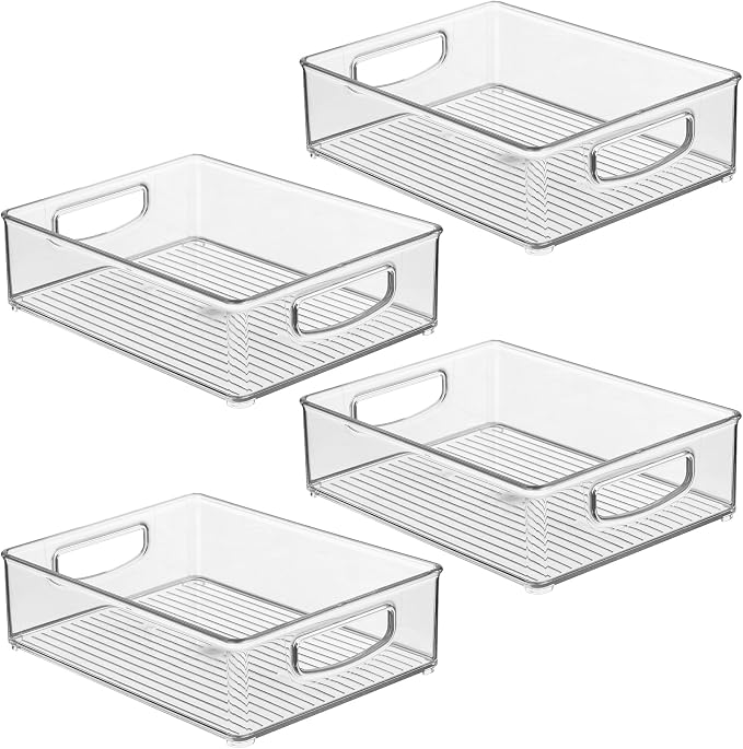 iDesign Plastic Stackable Pantry Bin, Set of 4, Clear | Organizer Bin with Handles, For Cabinets or Fridge - Image 9