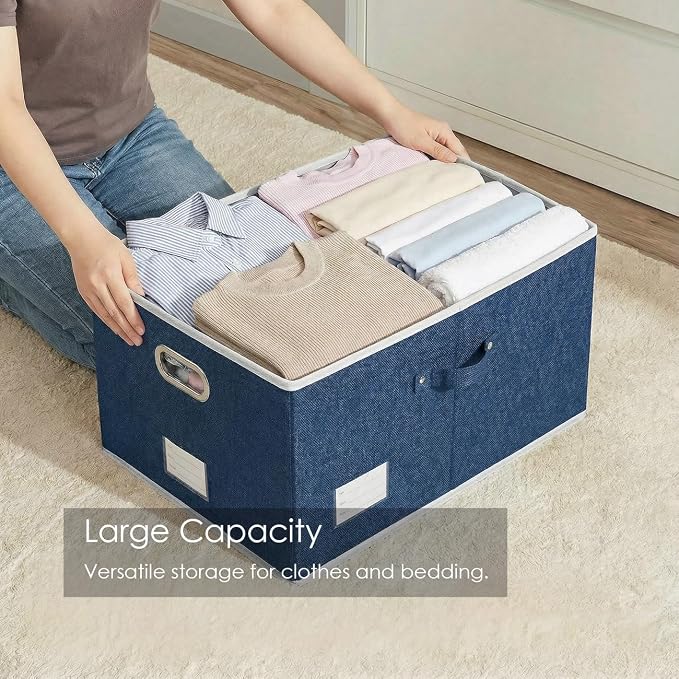 Storage Bins with Lids [3-Pack] Linen Fabric Foldable Storage Boxes Organizer Containers Baskets Cube with Cover for Bedroom Closet Office Royal Blue(23.4X15.9X11.4) - Image 2