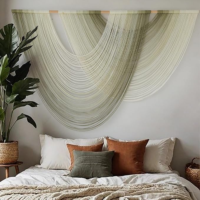 Macrame Wall Hanging Boho Tapestry Dip Dyed Ombre Moss Green 57"W*39"L | For Bedroom Living Room Nursery Wedding Backdrop, Large Handwoven Wall Art, Boho Apartment Style, Modern Farmhouse Decor - Image 4