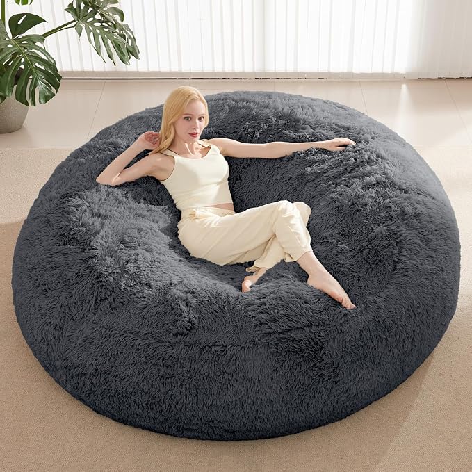 Bean Bag Cover (No Filler) - Faux Fur Beanbag Chairs Covers Only, Stuffed Animal Storage Bean Bag for Adults, Large Washable Beanbag Cover Without Filling, 5FT, Dark Grey by ODreamyDogs