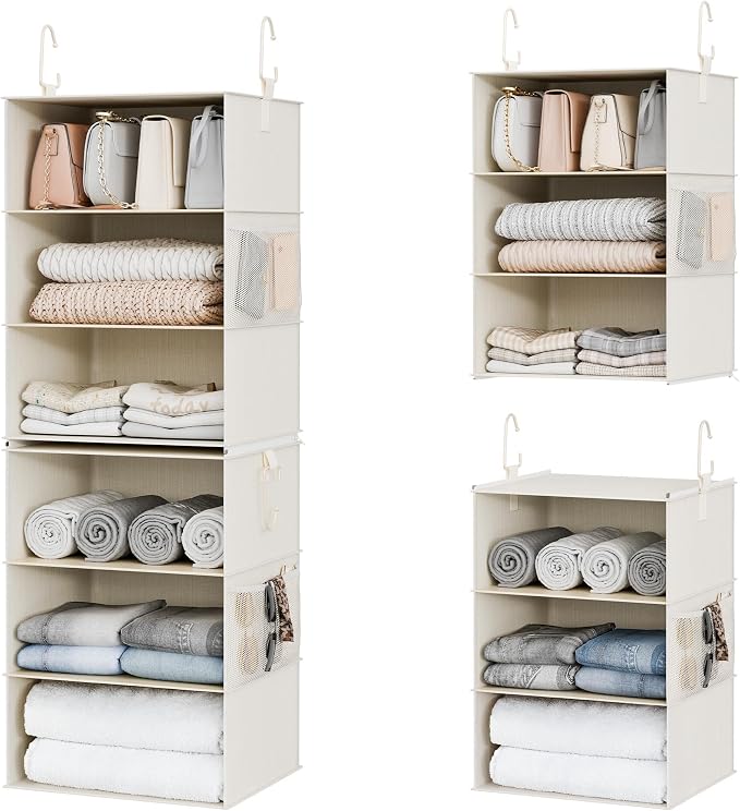 StorageWorks 6-Shelf Jumbo Closet Organizers, Two 3-Shelf Separable Hanging Shelves for Closet, 13 "D x 15" W x 47 ¼" H,Mixing of Beige, White & Ivory by StorageWorks
