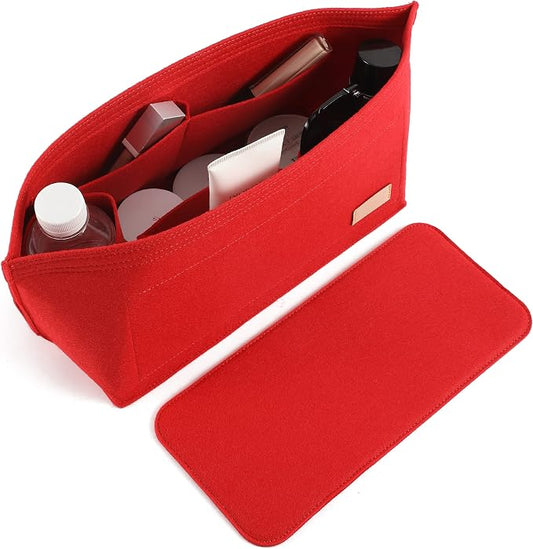 Purse Organizer Insert for Handbags & Base Shaper 2pc Set, Felt Neverfull GM Organizer Insert, Tote Bag Organizer with Zipper Pocket and Bottle Holder, Fit Neverfull GM and More, Red-XL by Doxo