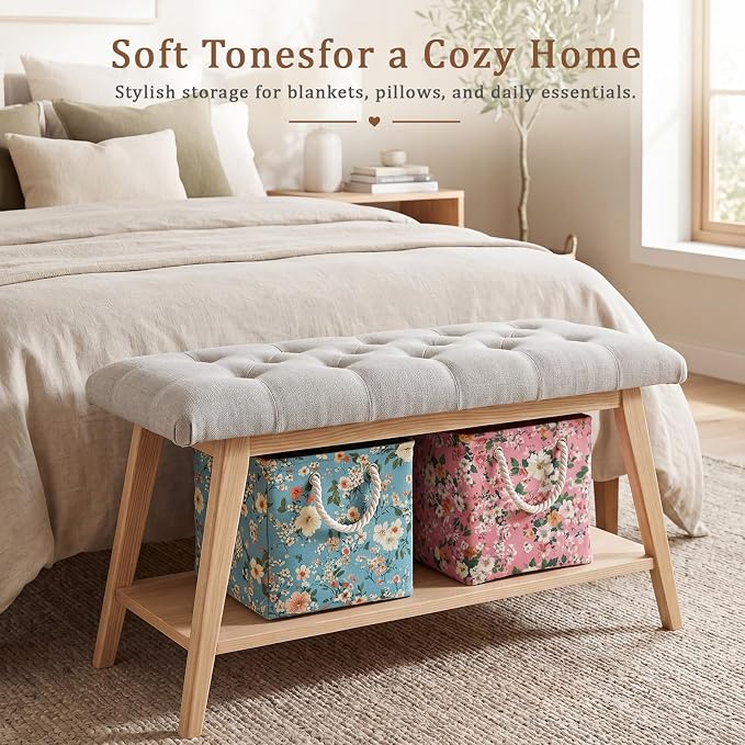 6 Pack Boho Floral Storage Bins 6 Pack, 11 Inch Cube Fabric Storage Baskets | Foldable Fabric Cube Baskets with Reinforced Handles, Floral Laundry Nursery Hamper, for Shelves, Closets, Room Organization - Image 5