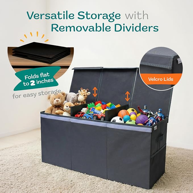 SoftOwl Extra Large Toy Storage Organizer with Lid - Sturdy, Collapsible Toy Chest Storage Box Design - Toys Bin with Dividers for Kids, Nursery, Bedroom, Playroom 37"x16"x14" - Image 6