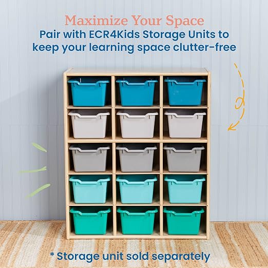 ECR4Kids Scoop Front Storage Bin, Multipurpose Organization, Contemporary, 15-Piece | Durable plastic, GREENGUARD Gold Certified, 1.2 gallon capacity, lightweight & nestable, built-in handle, classroom/home use - Image 5