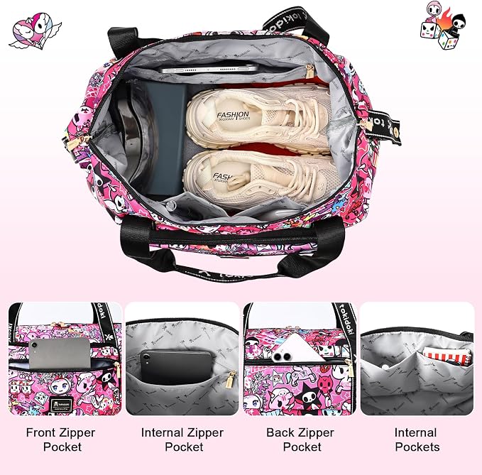 tokidoki Travel Duffle Bag, Weekender with Shoe Compartment Toiletry Bag | many compartments: laptop sleeve, wet-dry pocket, trolley sleeve. Includes toiletry bag. Carry-on. - Image 3