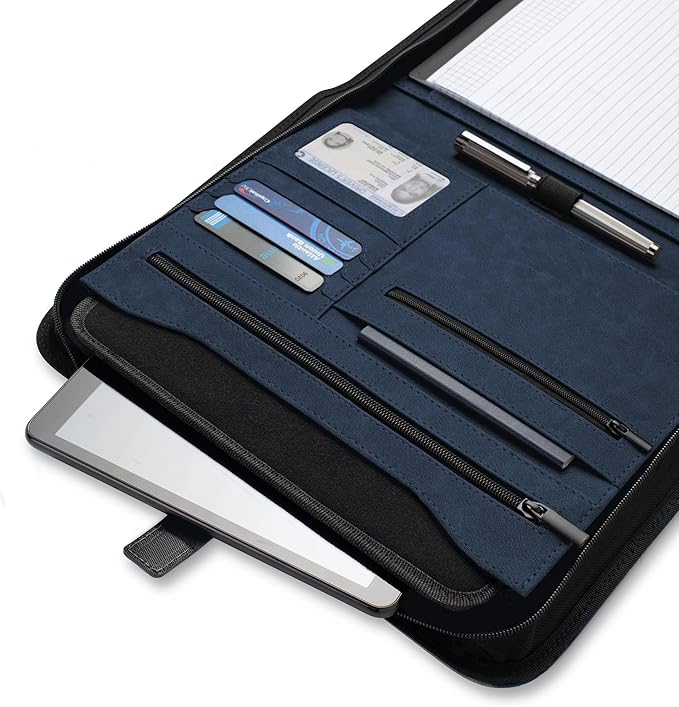 Forevermore Portfolio Binder, Slim No Ring, Zipper, Vegan Leather, Blue - Image 5