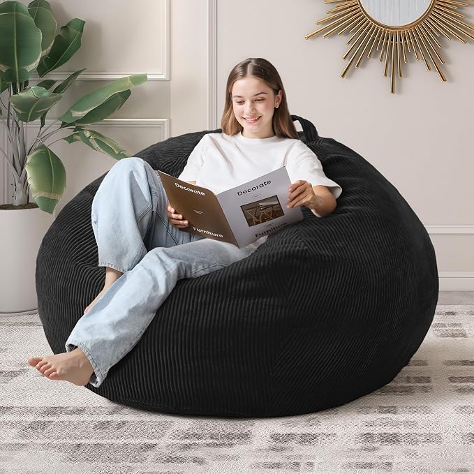 4FT Bean Bag Chair for Adults,Large Teardrop Beanbag with Filler | Beanbag Chair with Memory Foam Filled,Bean Bags with Handy Handle&Machine Washable Cover for Living Room,Bedroom-Black by Cansunna