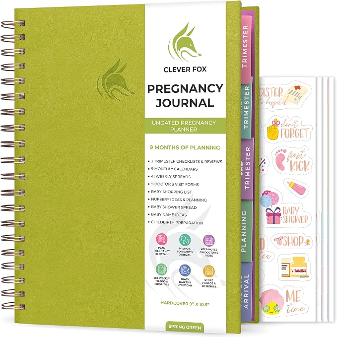 Clever Fox Pregnancy Journal, Expecting First Time Mom Planner Spring Green | Organized pregnancy & baby diary with weekly countdown calendars & checklists, maternity memory book, ivf 9 x 10.5 in by CleverFox