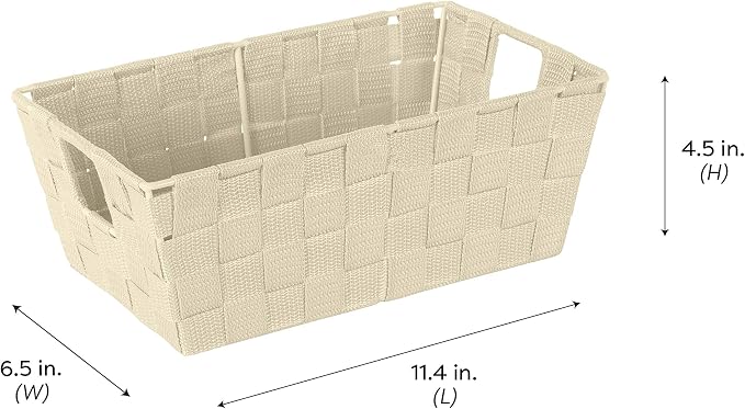 Simplify Small Shelf Woven Strap Tote | Decorative Storage Basket | Built in Handles | Organization | Closet | Bedroom | Bathroom | Nursery | Accessories | Toys | Gifts | 4 Pack | Ivory - Image 6